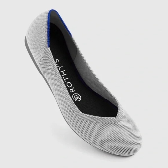 Rothy’s Birdseye Round Toe Flats Light Grey Size 8.5 Machine Washable Comfy - Picture 1 of 12